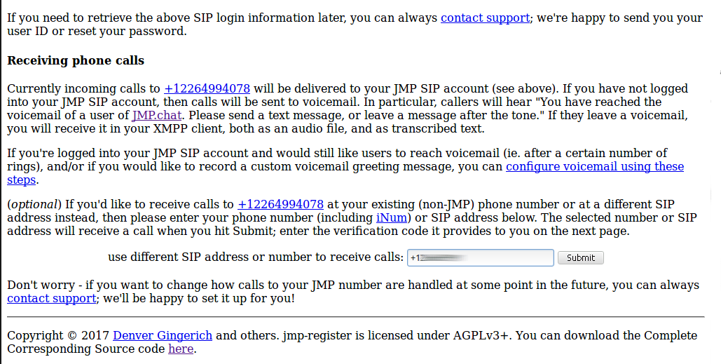 Set JMP forwarding number