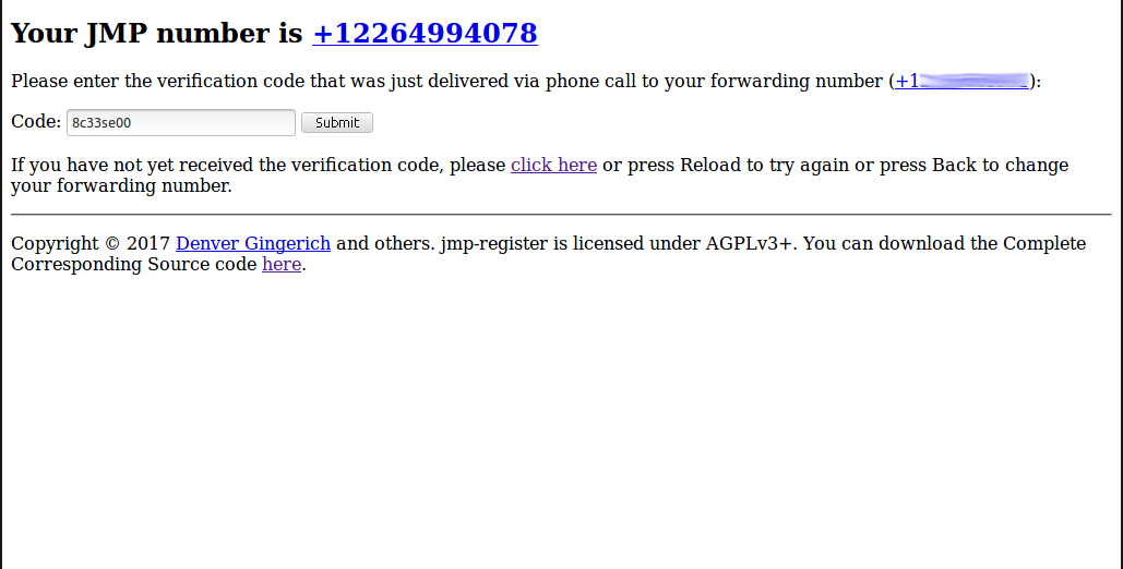 JMP verification code from phone call