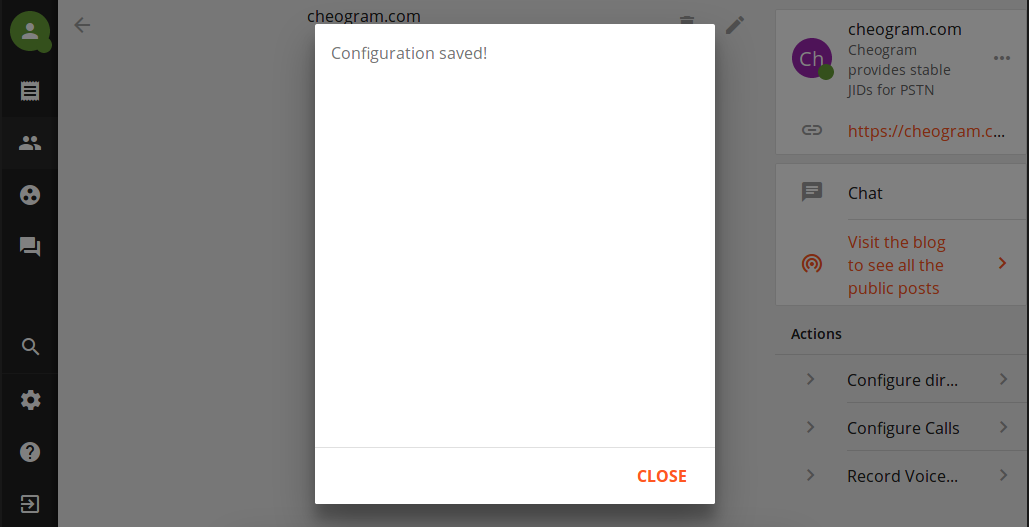 Message showing configuration has been saved